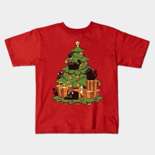 Black Cat Christmas Kittens by Tobe Fonseca Kids T-Shirt